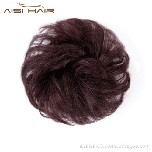 Aisi Hair Brazilian Human Hair Curly Brown Chignon Bun Elastic Rope Rubber Band Hairpiece Clip In Extension For Black Women